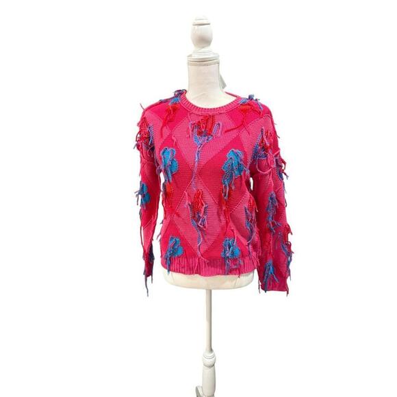 Happy Sheep Sweaters - Happy Sheep Hot Pink Fringe Sweater, Size XS